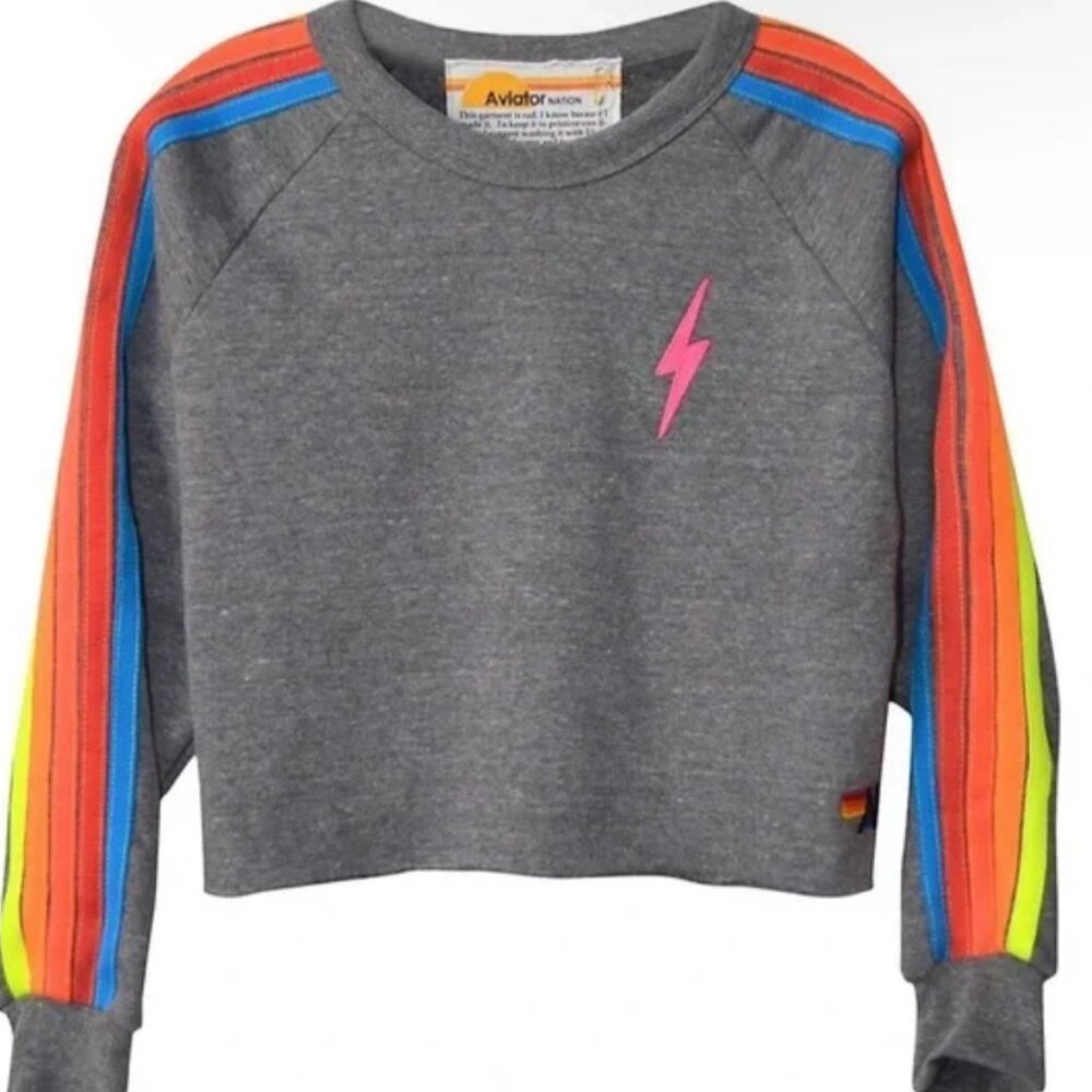 Aviator Nation Bolt Cropped Crewneck Sweatshirt Heather Neon